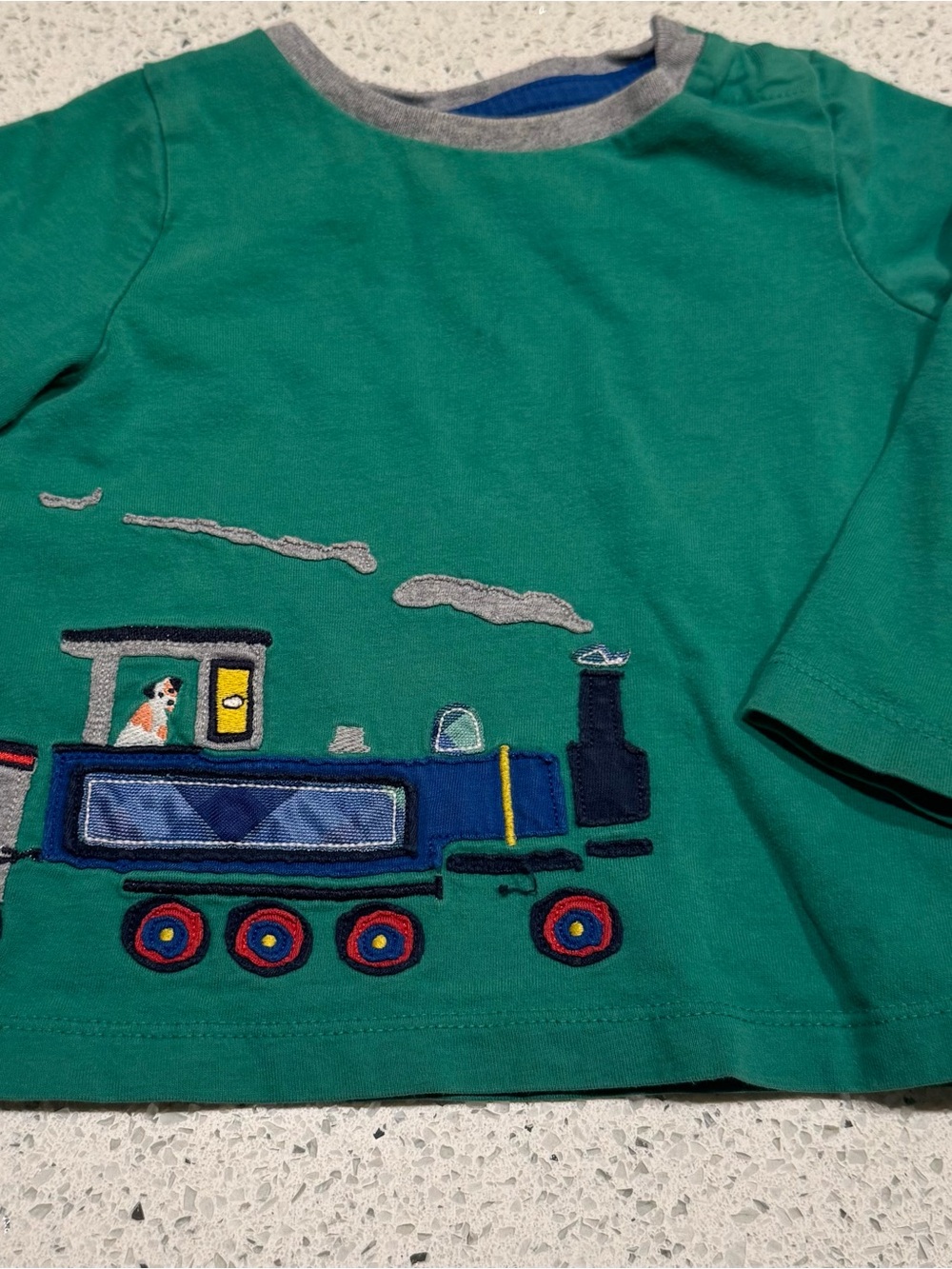 Baby Boden Green Toddler Train Appliqué Long-Sleeve Top Snap 6-12M